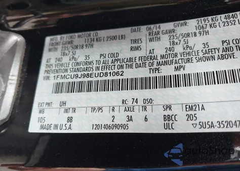 2014 Ford Escape Titanium from USA, damaged, VIN 1FMCU9J98EUD81062